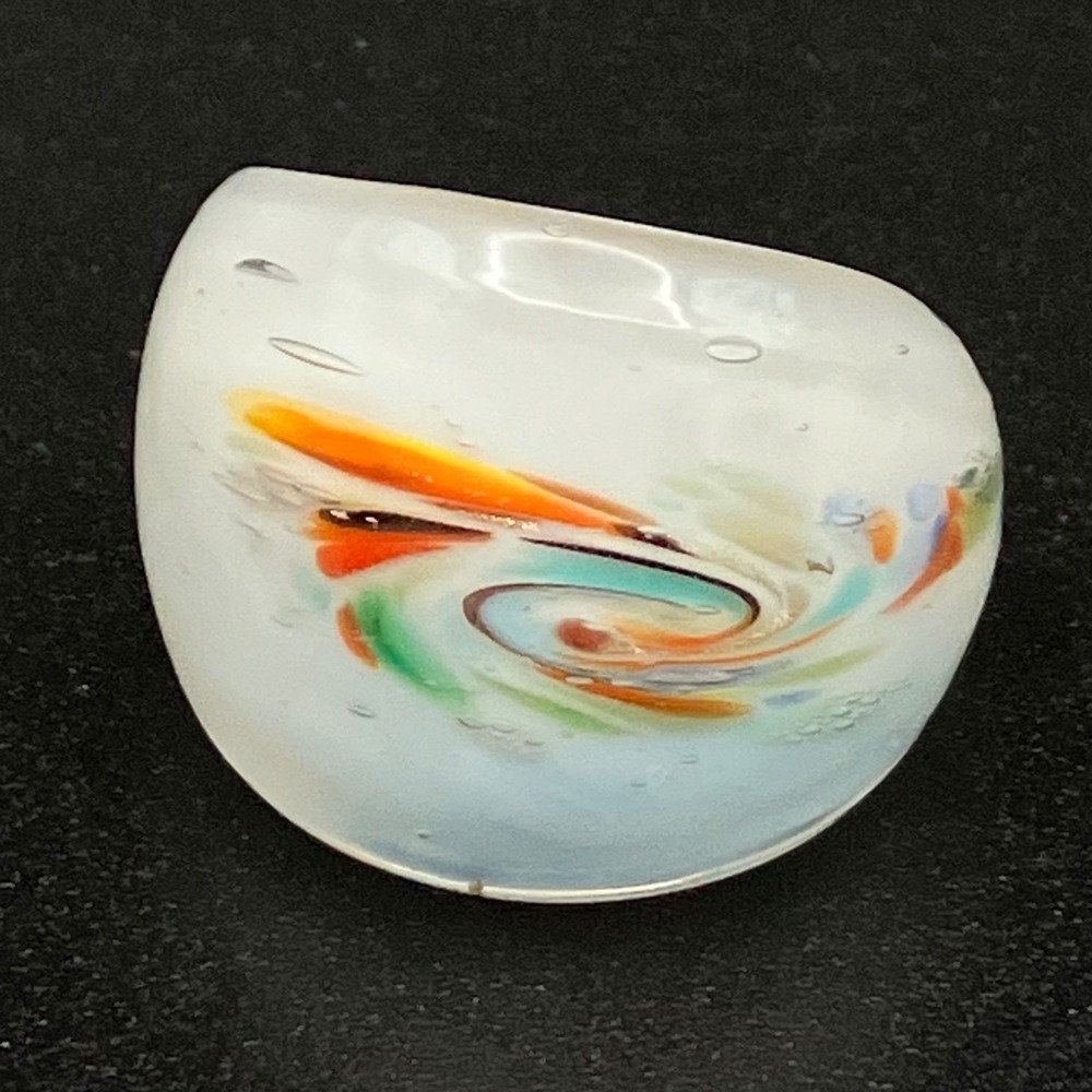 Vintage Art Glass Ring Chunky White Orange Teal Swirl‎ Statement Size 8.5